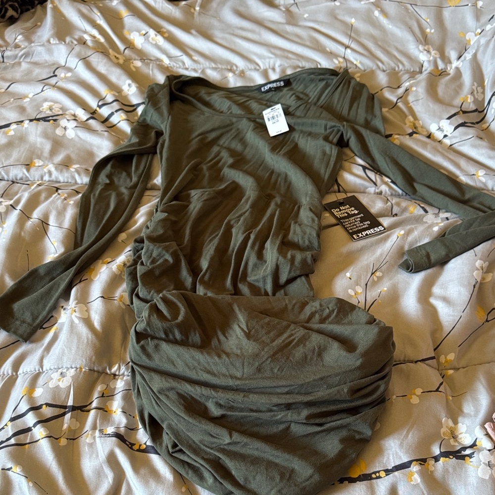 Express Dark Green Ruched Dress